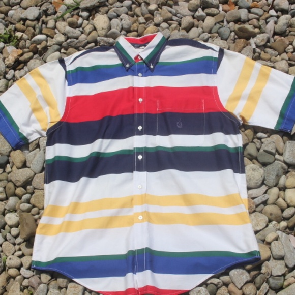 Nautica Vintage 90s Style Color-blocking Striped Button Down - Picture 1 of 6